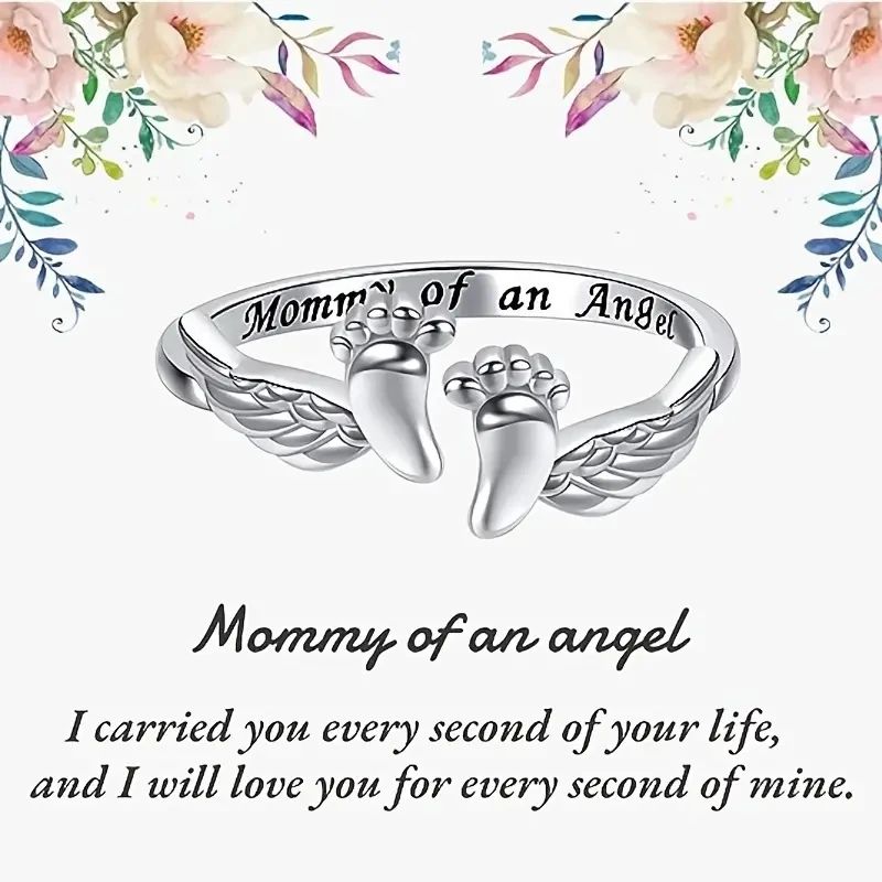 Huitan Mother & Child Angel Wing Ring – Heartfelt Gift for Moms & Women