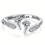 Huitan Mother & Child Angel Wing Ring – Heartfelt Gift for Moms & Women